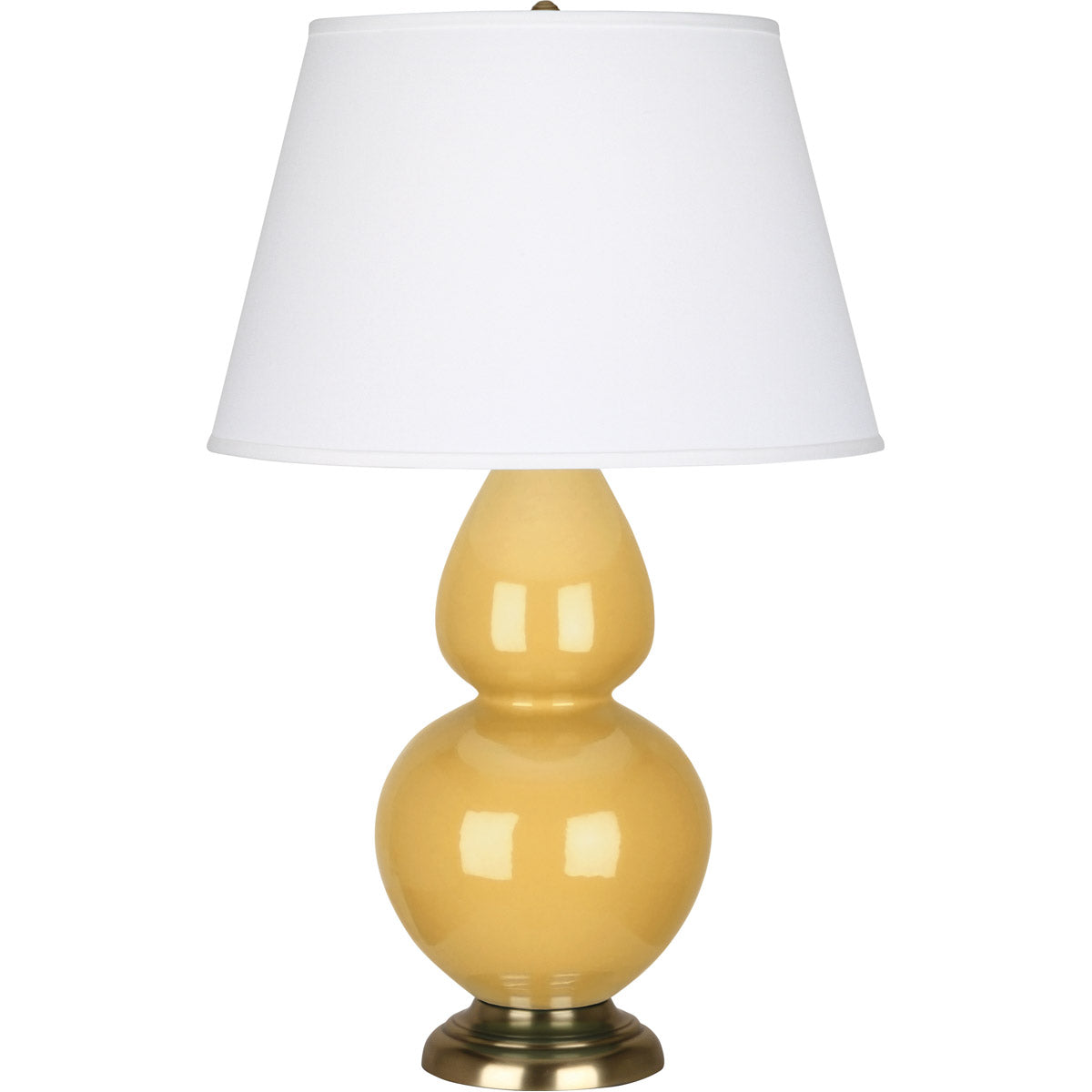 Robert Abbey  Sunset Double Gourd Table Lamp in Sunset Yellow Glazed Ceramic with Antique Brass Finished Accents SU20X