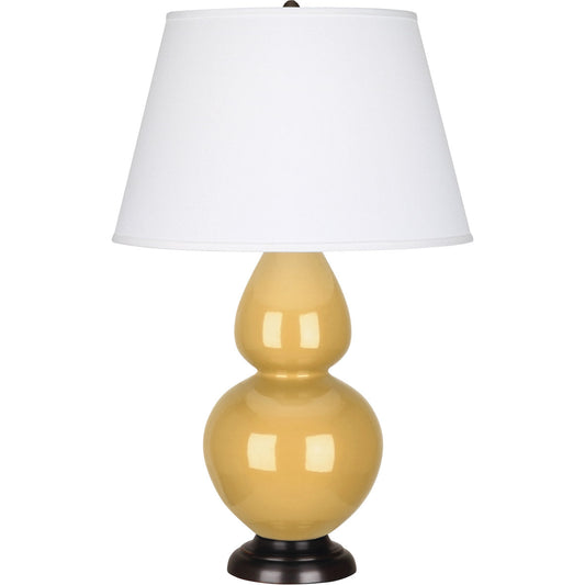 Robert Abbey  Sunset Double Gourd Table Lamp in Sunset Yellow Glazed Ceramic with Deep Patina Bronze Finished Accents SU21X