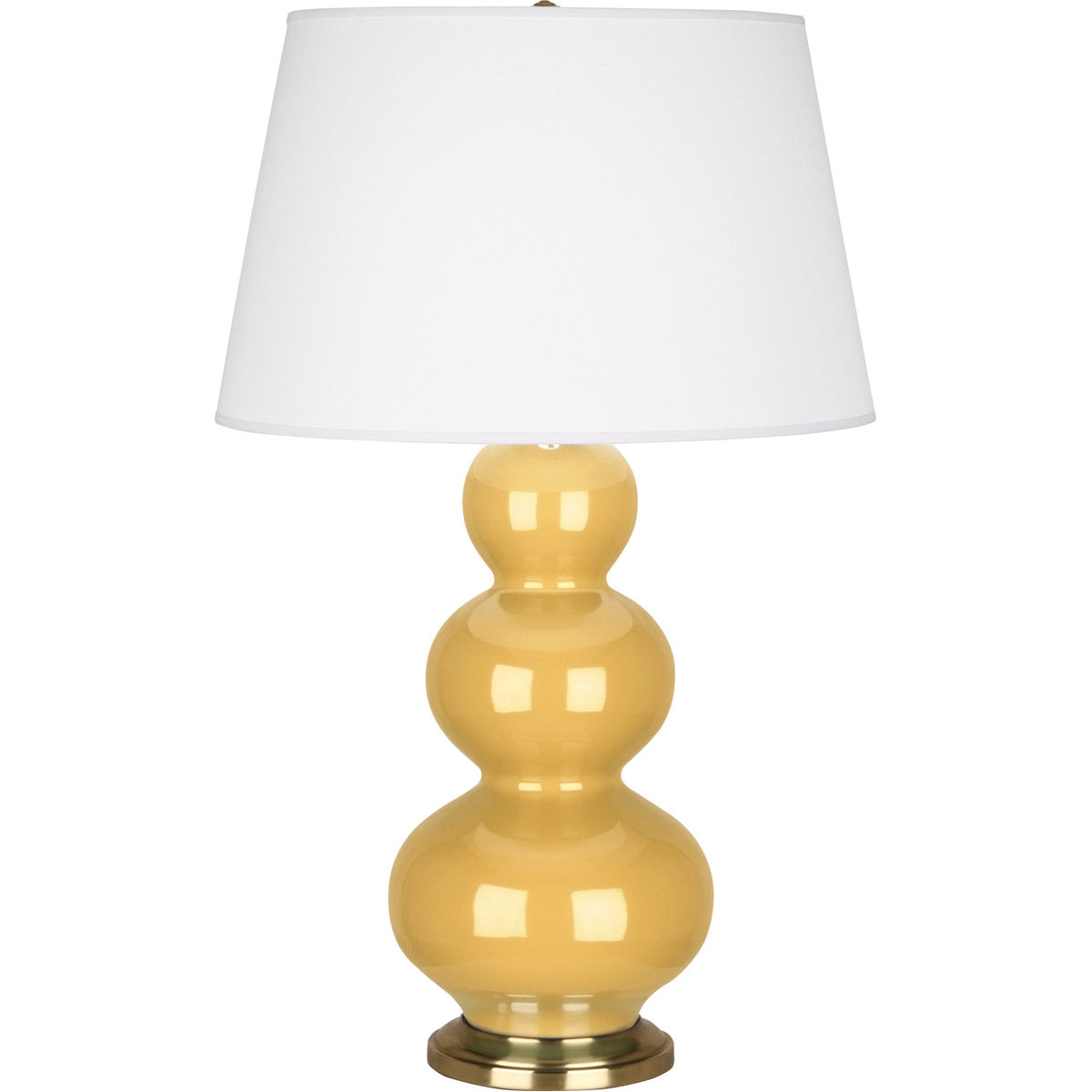 Robert Abbey  Sunset Triple Gourd Table Lamp in Sunset Yellow Glazed Ceramic with Antique Brass Finished Accents SU40X