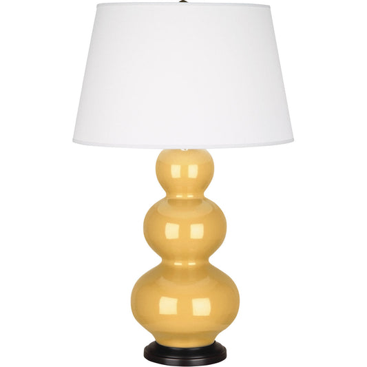 Robert Abbey  Sunset Triple Gourd Table Lamp in Sunset Yellow Glazed Ceramic with Deep Patina Bronze Finished Accents SU41X