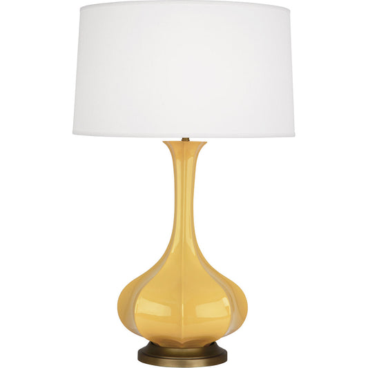 Robert Abbey  Sunset Pike Table Lamp in Sunset Yellow Glazed Ceramic with Aged Brass Accents SU994