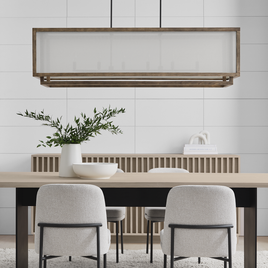 Visual Comfort Studio Thom Filicia Brockway Large Linear Chandelier in Weathered Oak Wood TFC1086WDO