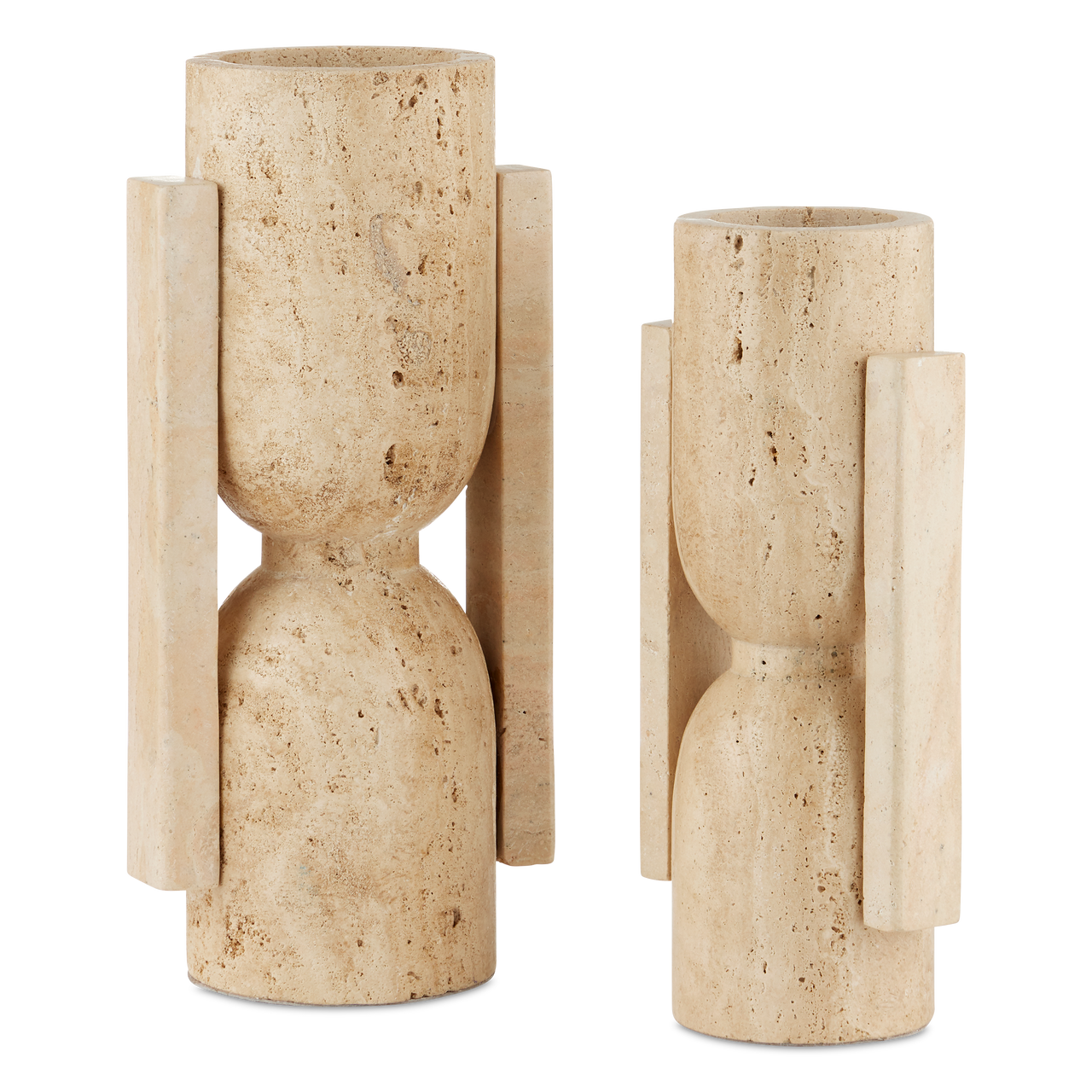 Currey & Co. Travertine Stone Vase Face to Face Set of 2 1200-0815