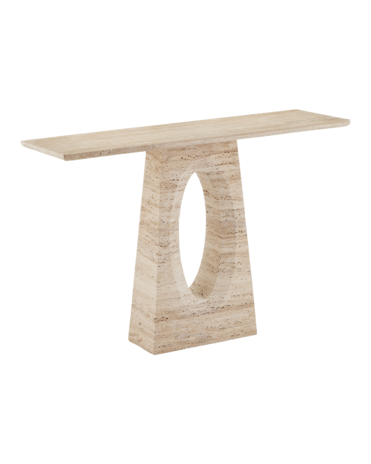 Currey & Co Demi Travertine Console Table in Natural Beige 3000-0286