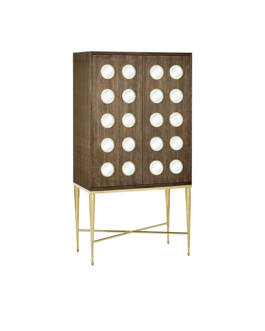 Currey & Co Colette Bar Cabinet in Tawny Brown/Polished Brass/Mirror/Natural/Clear/Rose 3000-0299