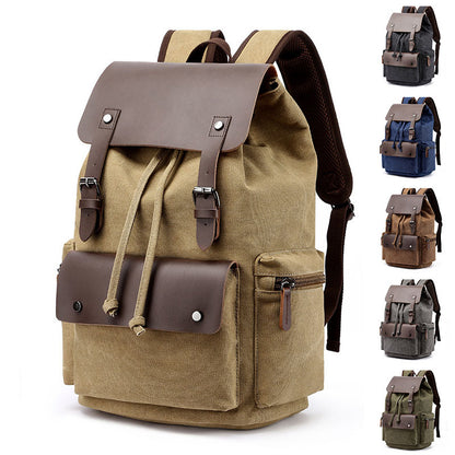 Dahlia Casual Canvas Backpack Men's Business Laptop Bag With Buckle Drawstring Design