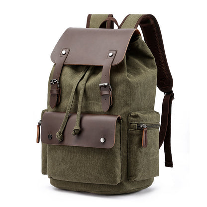 Dahlia Casual Canvas Backpack Men's Business Laptop Bag With Buckle Drawstring Design