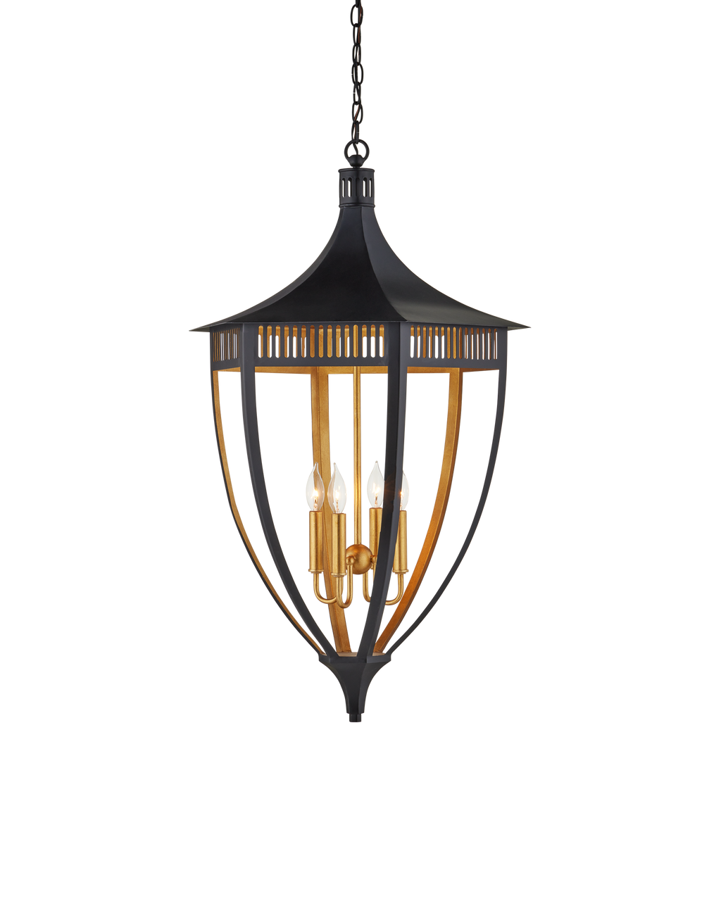 Currey & Co Wycombe Lantern in Satin Black/Contemporary Gold Leaf 9000-1217