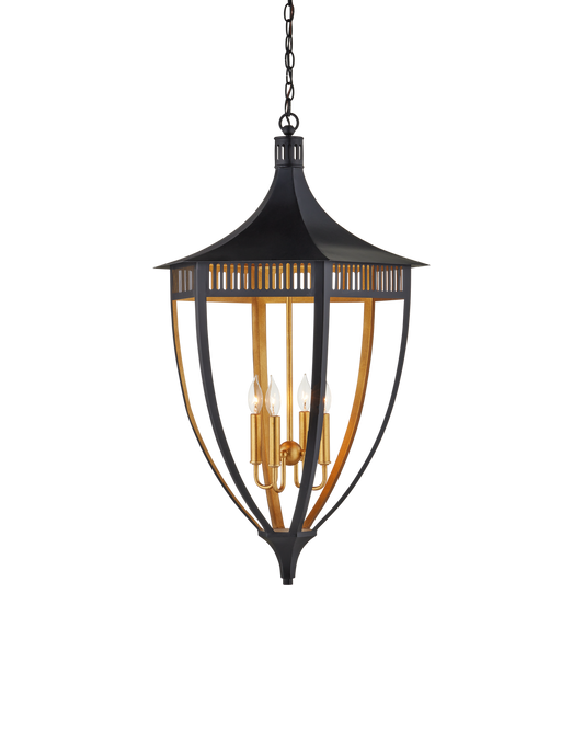 Currey & Co Wycombe Lantern in Satin Black/Contemporary Gold Leaf 9000-1217