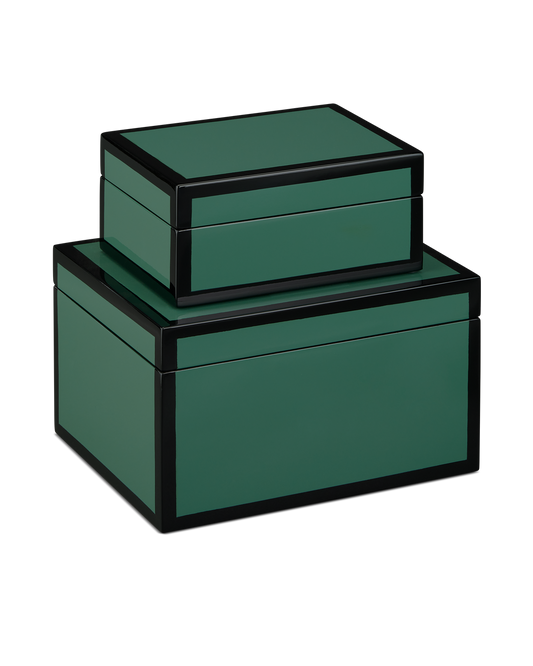 Currey & Co Green Lacquer Box Set of 2 in Green/Black 1200-0906