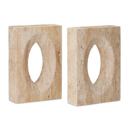 Currey & Co. 8" Demi Travertine Bookends Set of 2 1200-0774