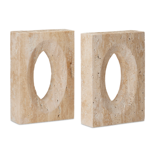 Currey & Co. 8" Demi Travertine Bookends Set of 2 1200-0774