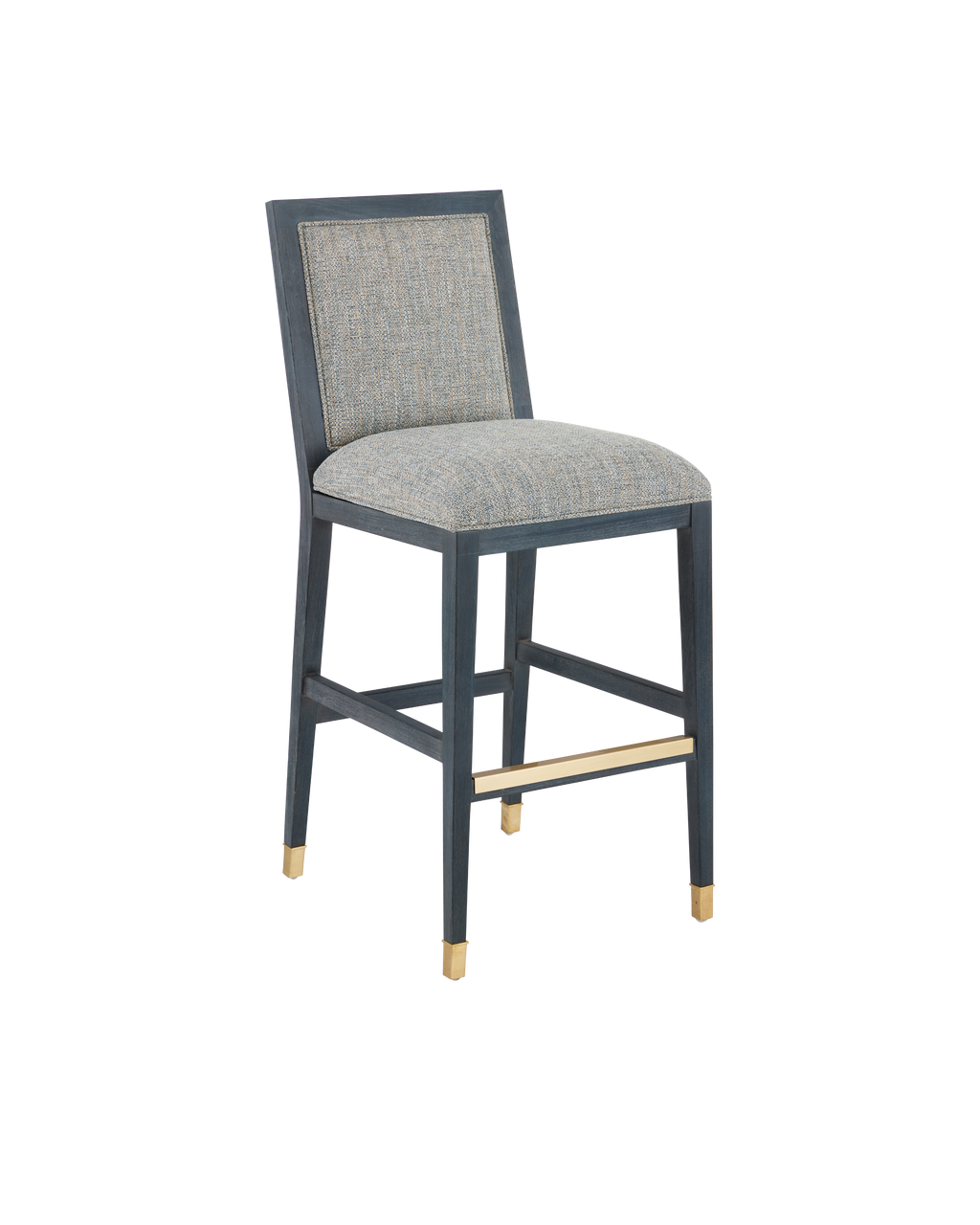 Currey & Co Santos Vintage Navy Bar Stool, Barrett Dusk in Vintage Navy/Performance Barrett Dusk/Satin Brass 7000-0922