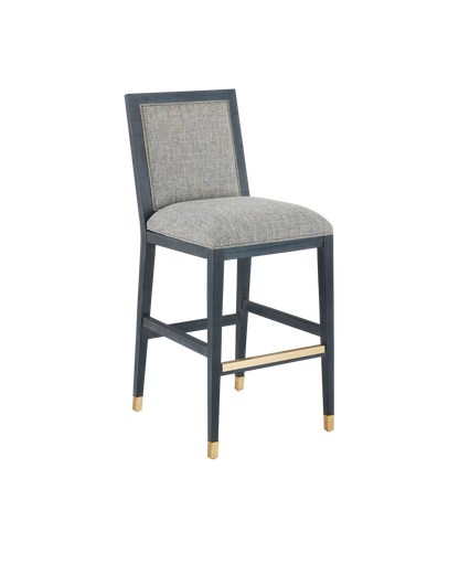 Currey & Co Santos Vintage Navy Bar Stool, Barrett Dusk in Vintage Navy/Performance Barrett Dusk/Satin Brass 7000-0922