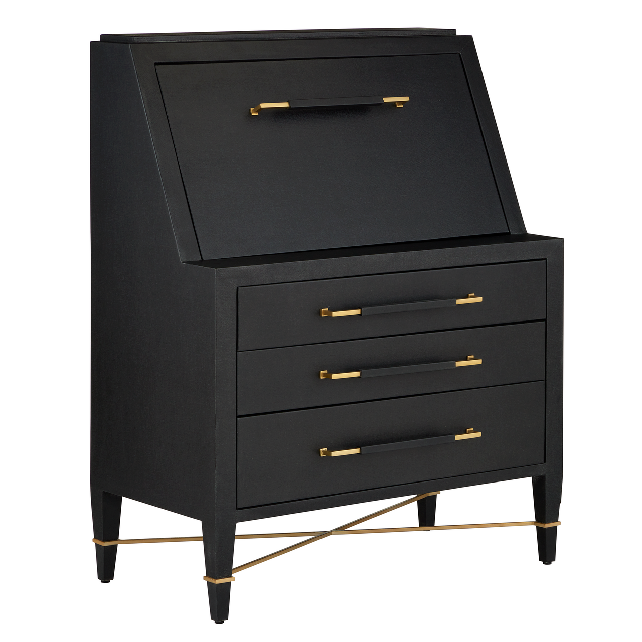 Currey & Co. 36" Verona Black Laquered Linen Secretary Desk 3000-0268