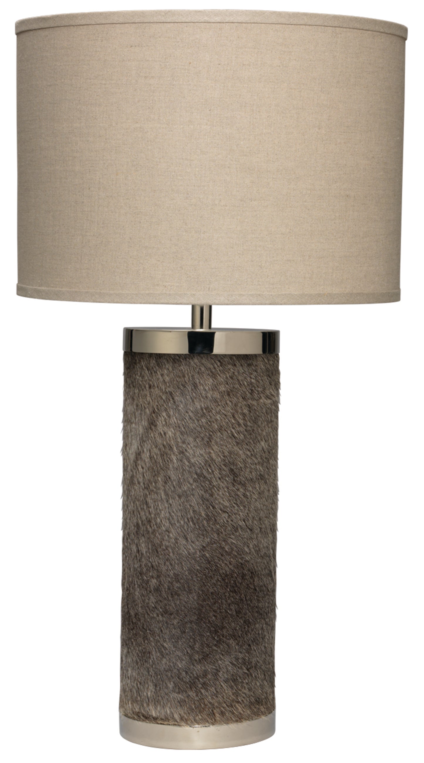 Jamie Young Column Table Lamp in Grey Hide with Classic Drum Shade in Natural Linen  1COLU-TLGH