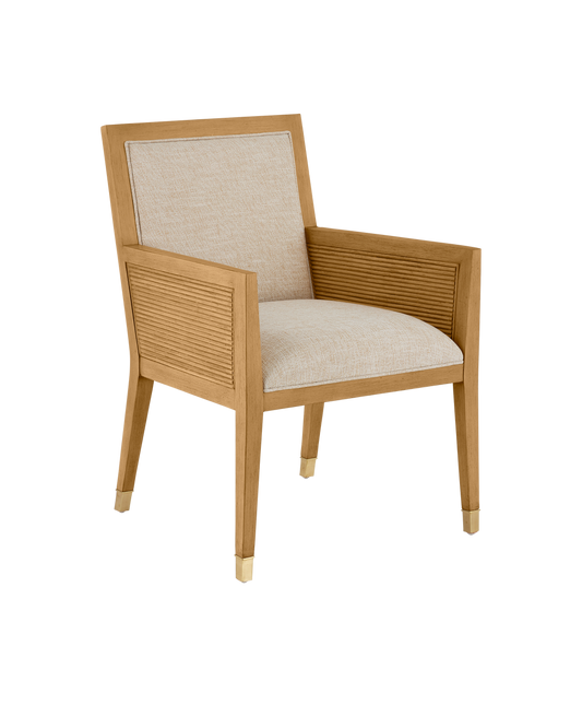 Currey & Co Santos Sea Sand Armchair, Liller Malt in Sea Sand/UV Liller Malt/Satin Brass 7000-0862