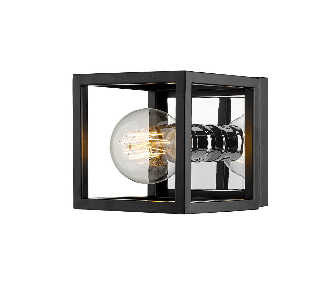 Z-Lite Kube 1 Light Wall Sconce in Matte Black + Chrome 480-1S-MB-CH