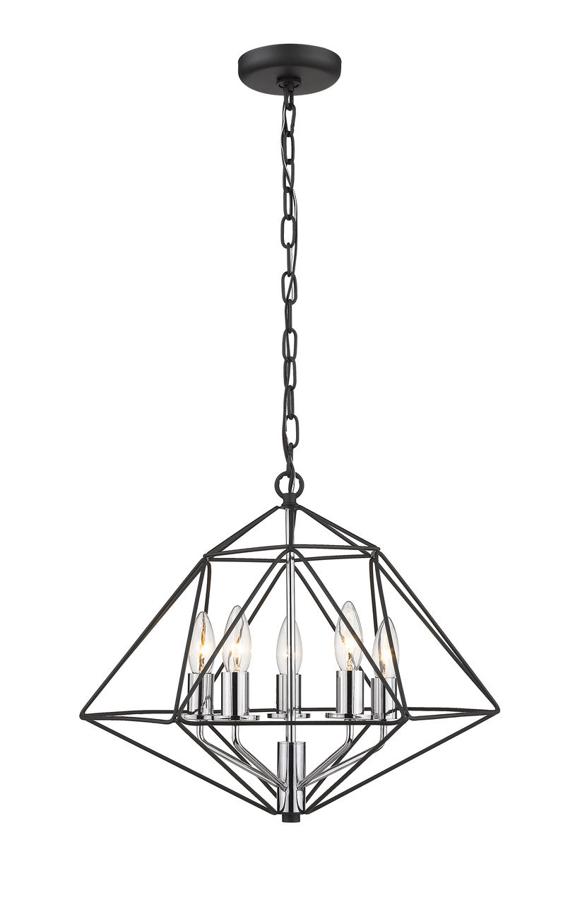 Z-Lite Geo 5 Light Chandelier in Matte Black + Chrome 918-18MB-CH