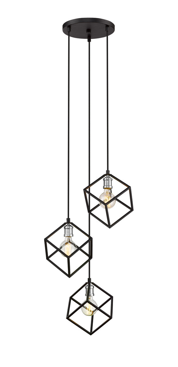 Z-Lite Vertical 3 Light Chandelier in Matte Black + Brushed Nickel 478-3MB-BN