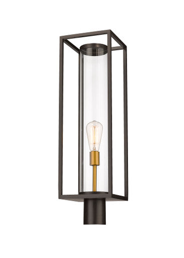 Z-Lite Dunbroch 1 Light Outdoor Post Mount Fixture in Deep Bronze + Outdoor Brass 584PHBR-DBZ-OBS