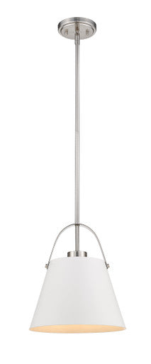 Z-Lite Z-Studio 1 Light Pendant in Matte White + Brushed Nickel 726P-MW+BN