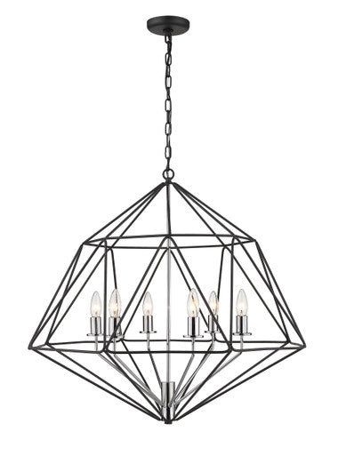 Z-Lite Geo 6 Light Chandelier in Matte Black + Chrome 918-30MB-CH