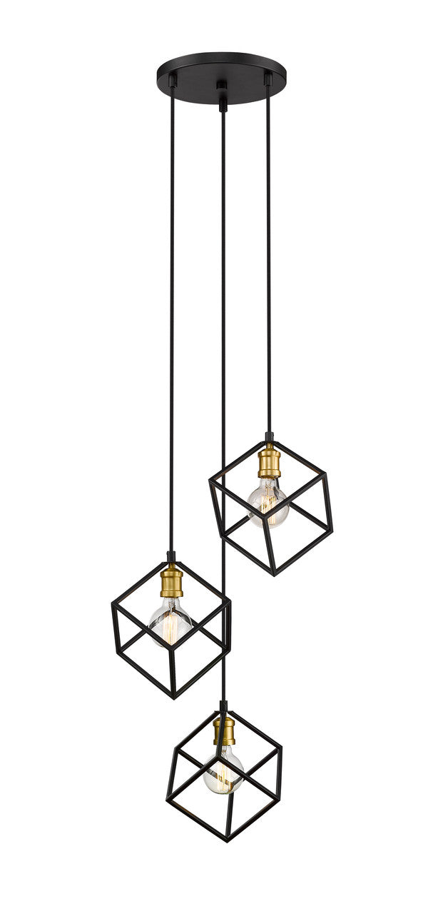 Z-Lite Vertical 3 Light Chandelier in Bronze + Olde Brass 478-3BRZ-OBR