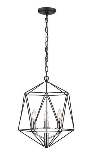 Z-Lite Geo 3 Light Chandelier in Matte Black + Chrome 918-14MB-CH