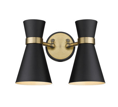 Z-Lite Soriano 2 Light Wall Sconce in Matte Black + Heritage Brass 728-2S-MB-HBR