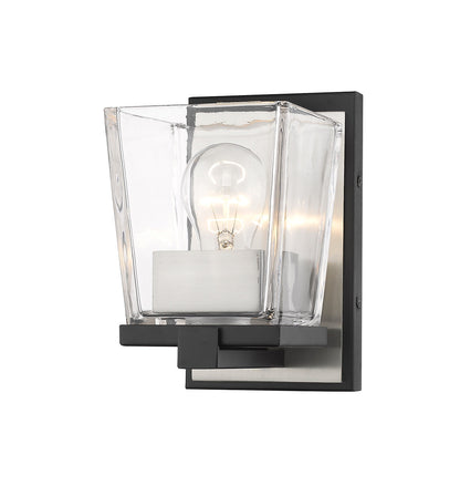 Z-Lite Bleeker Street 1 Light Wall Sconce in Matte Black + Brushed Nickel 475-1S-MB-BN