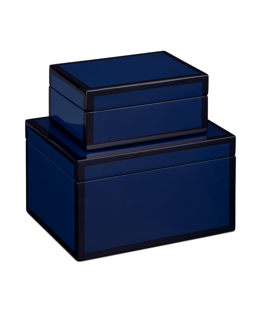 Currey & Co Navy Lacquer Box Set of 2 in Navy/Black 1200-0905